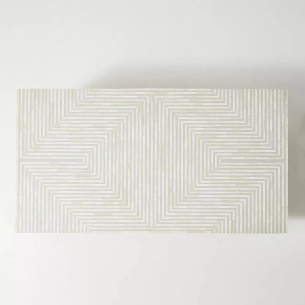 gray geometric pattern rectangular bone inlay coffee table