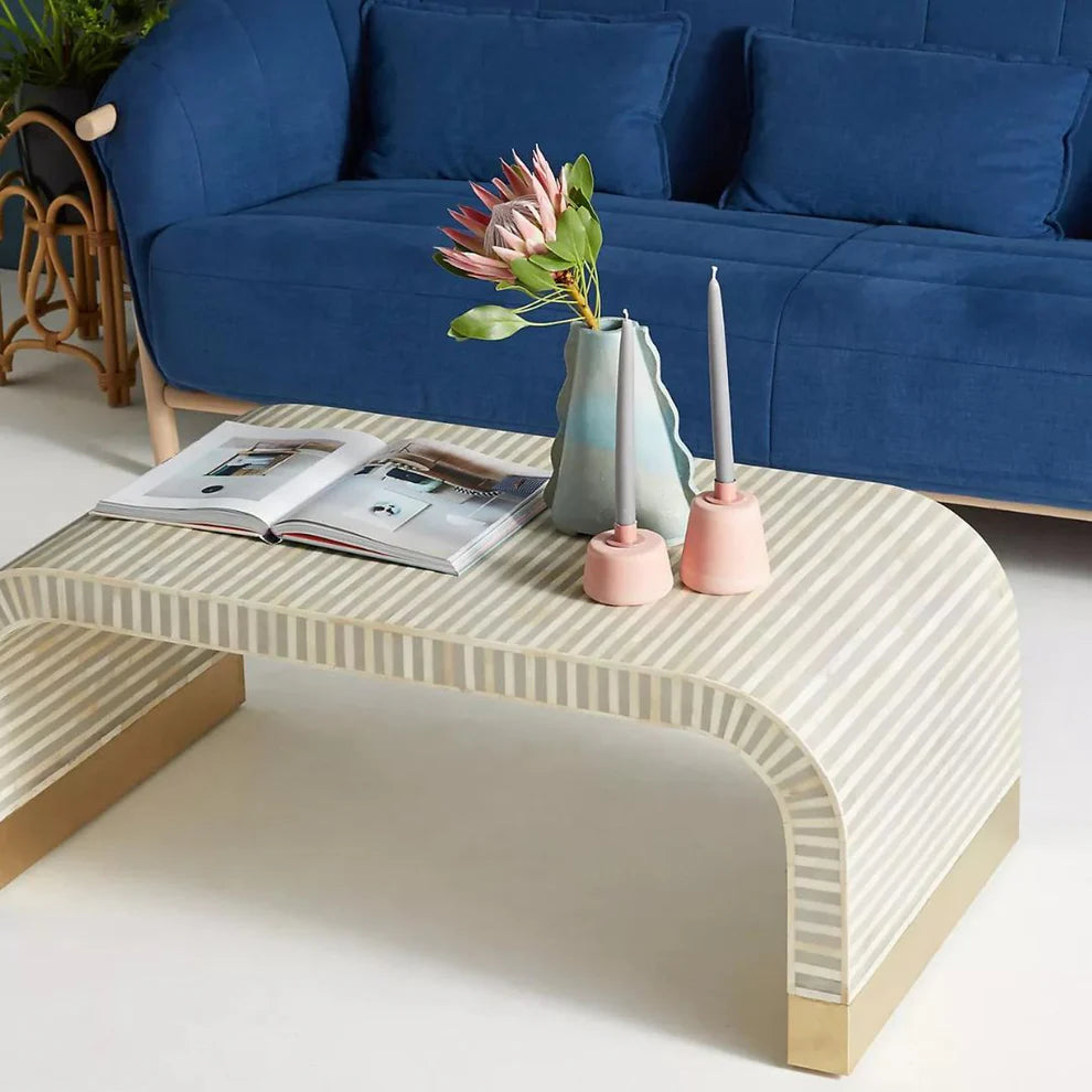 waterfall pattern bone inlay gray coffee table