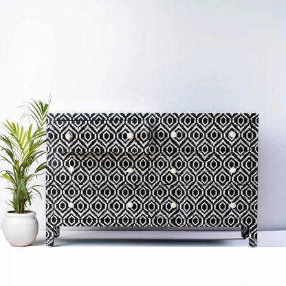 strip check pattern bone inlay dresser