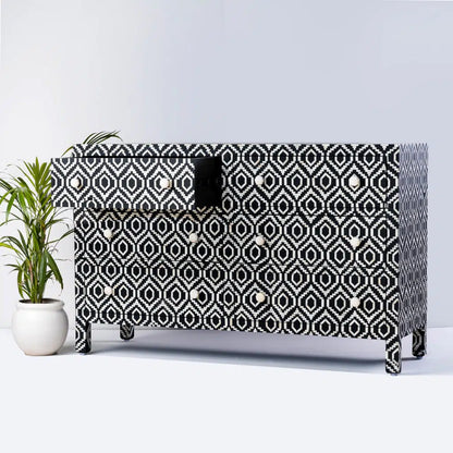 strip check pattern bone inlay dresser