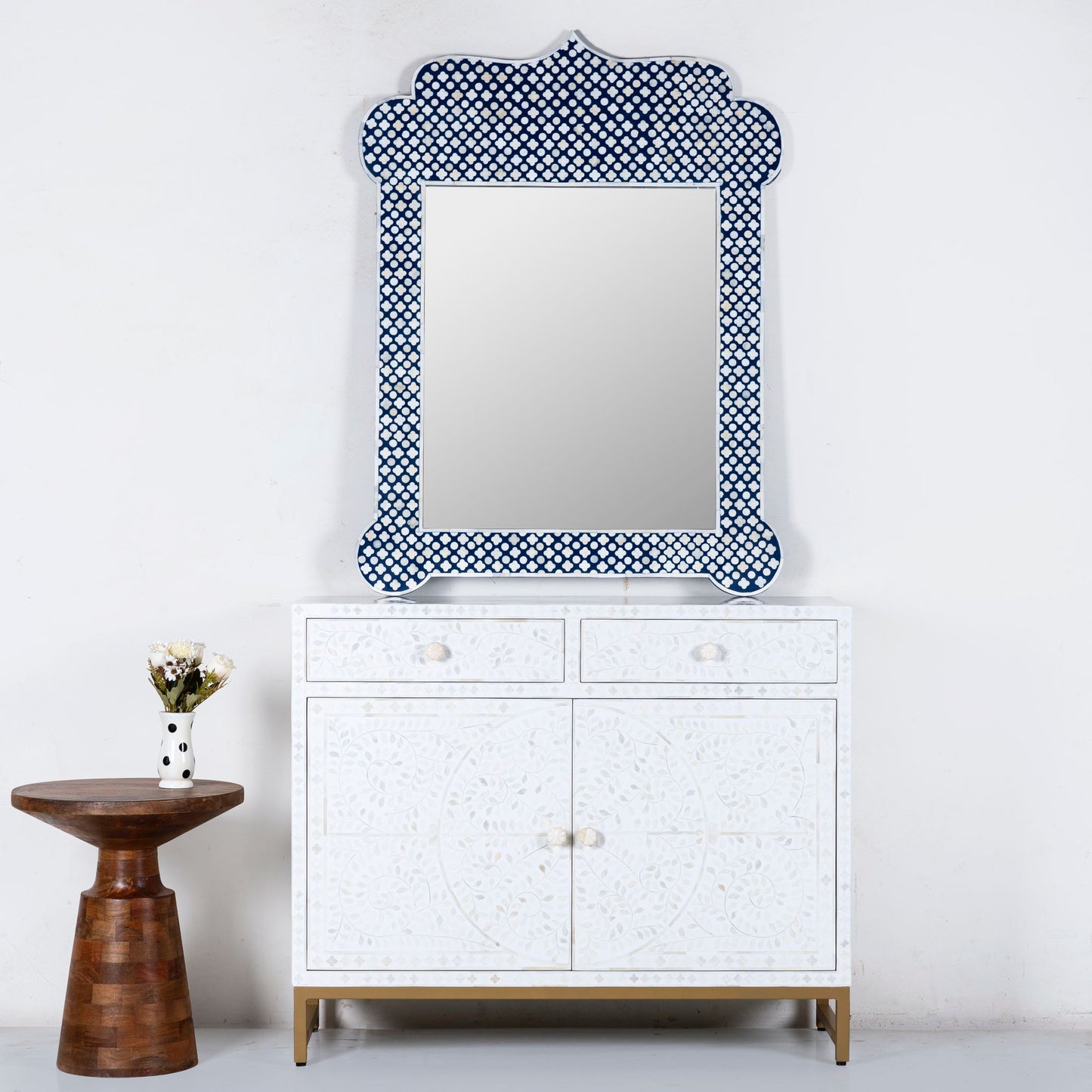 white mop inlay chest of drawers