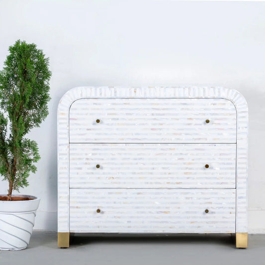 white mop inlay chest of drawers in waterfall pattern