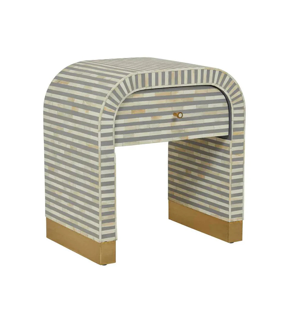 gray waterfall pattern bone inlay bedside table