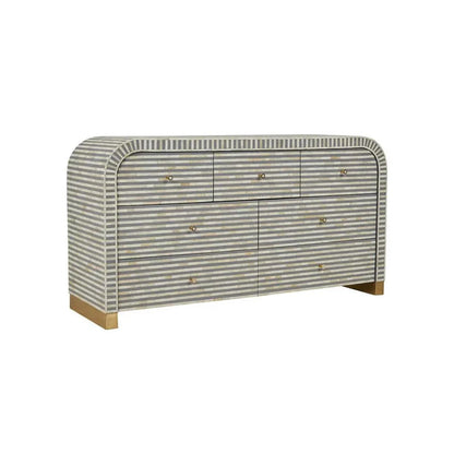 strip pattern bone inlay dresser in gray color