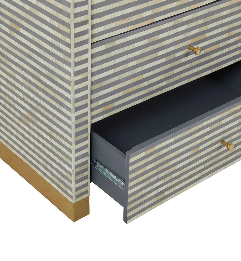 strip pattern bone inlay dresser in gray color