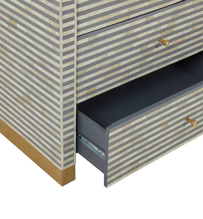 strip pattern bone inlay dresser in gray color