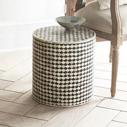small lamp pattern black bone inlay round stool