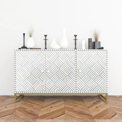 Optical pattern gray bone inlay dresser