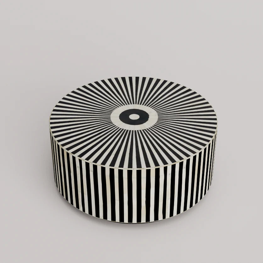 Black strip line pattern round coffee table