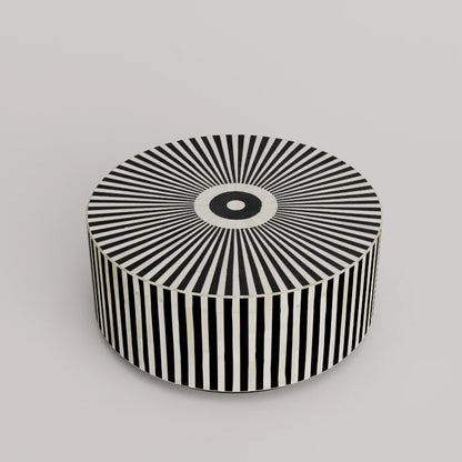 Black strip line pattern round coffee table