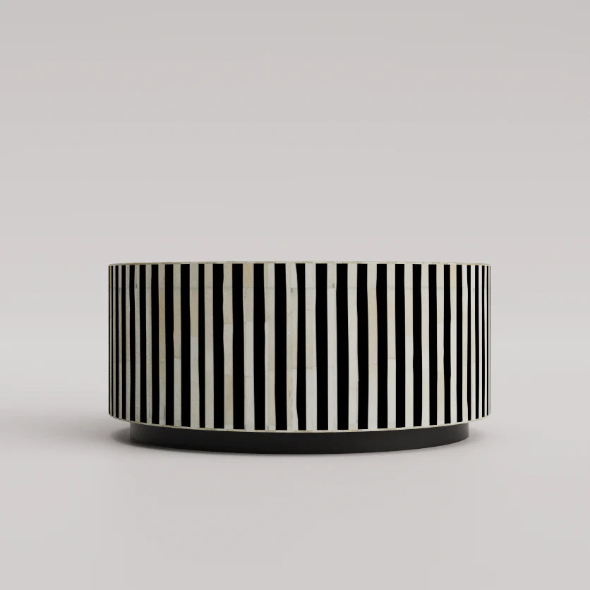 Black strip line pattern round coffee table