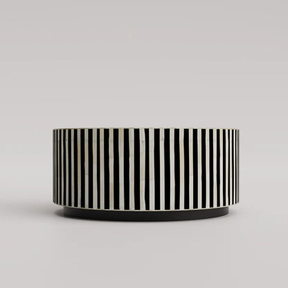 Black strip line pattern round coffee table