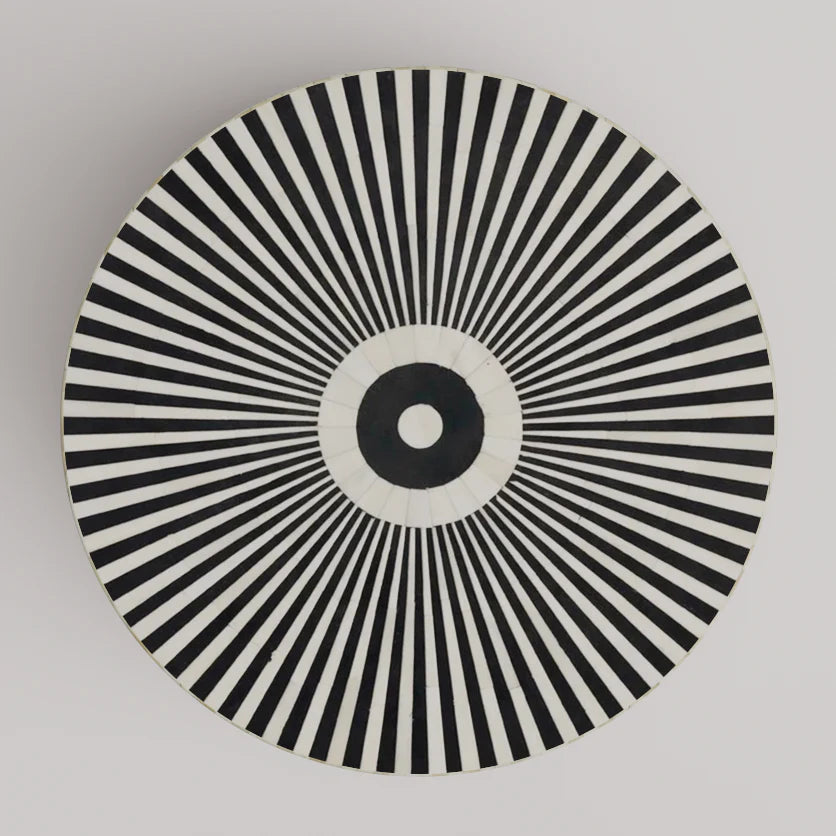 Black strip line pattern round coffee table