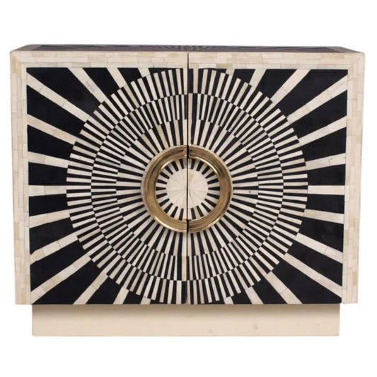 sun burst pattern bone inlay dresser white