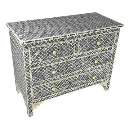fish scale pattern bone inlay black chest of drawers