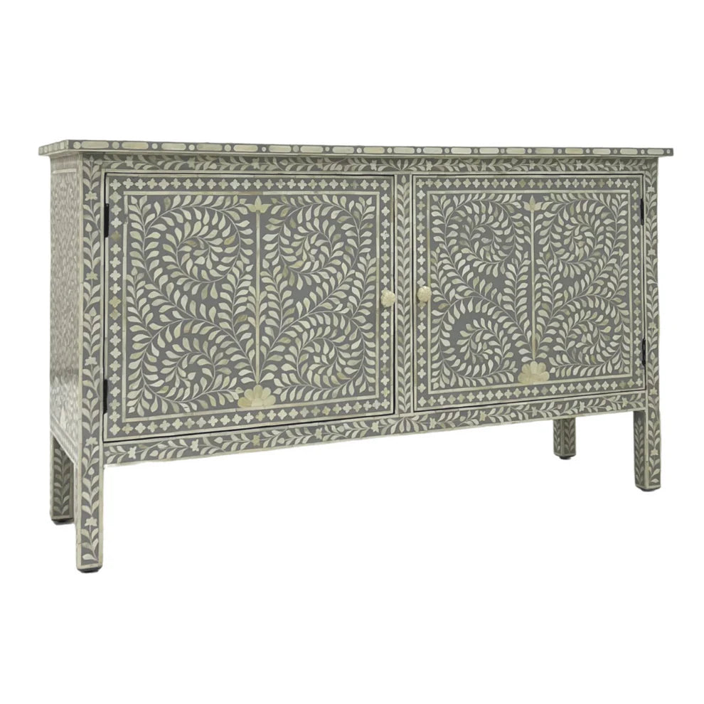 floral pattern bone inlay gray chest of drawers