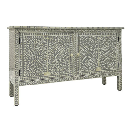 floral pattern bone inlay gray chest of drawers