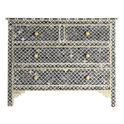 fish scale pattern bone inlay black chest of drawers