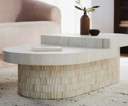 Oval shape full bone inlay coffee table