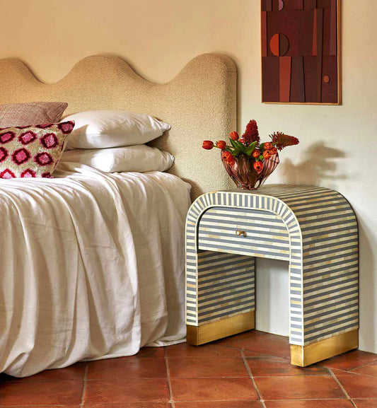 gray waterfall pattern bone inlay bedside table