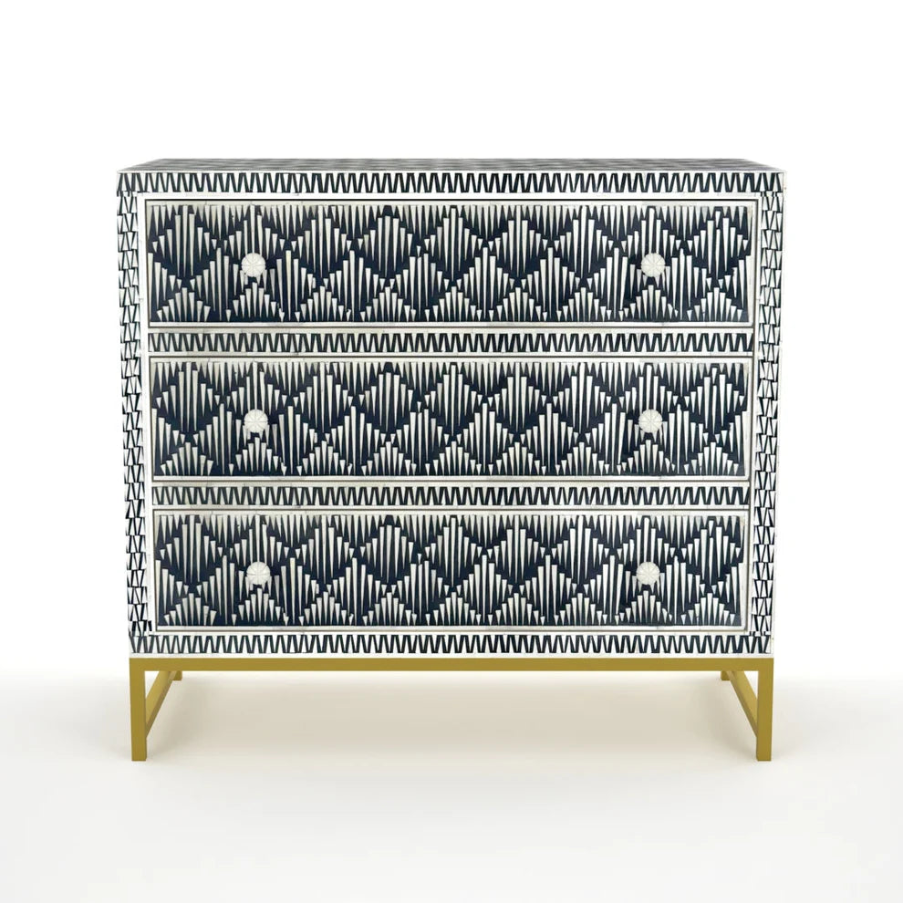 Rain drop pattern black bone inlay dresser with three drawers