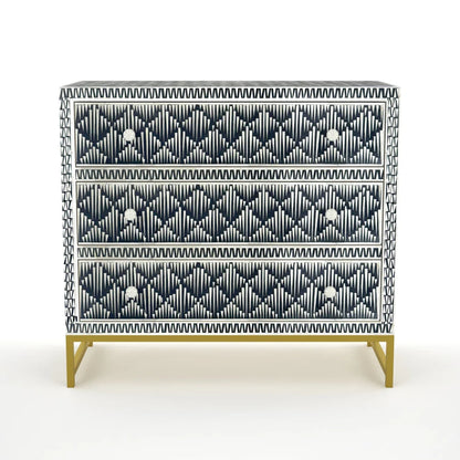 Rain drop pattern black bone inlay dresser with three drawers