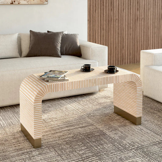 waterfall pattern bone inlay orange coffee table