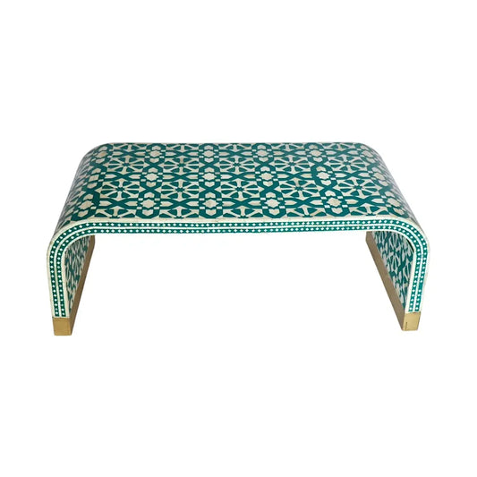 waterfall pattern bone inlay teal coffee table