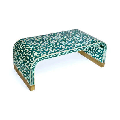 waterfall pattern bone inlay teal coffee table