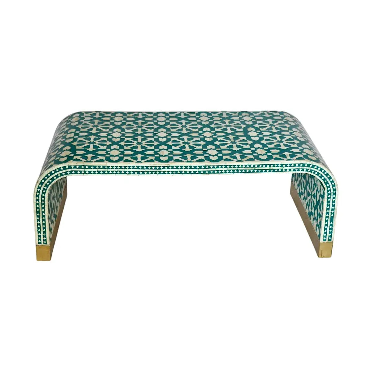 waterfall pattern bone inlay teal coffee table