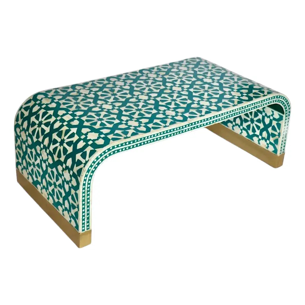 waterfall pattern bone inlay teal coffee table