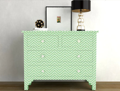 zig zag pattern green bone inlay chest of drawers