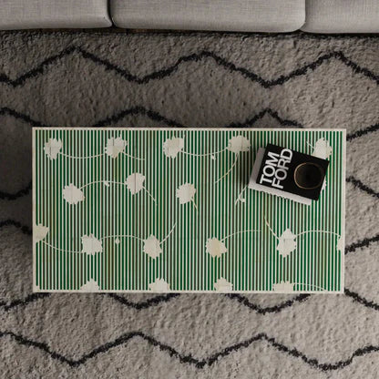 floral pattern bone inlay coffee table in green color