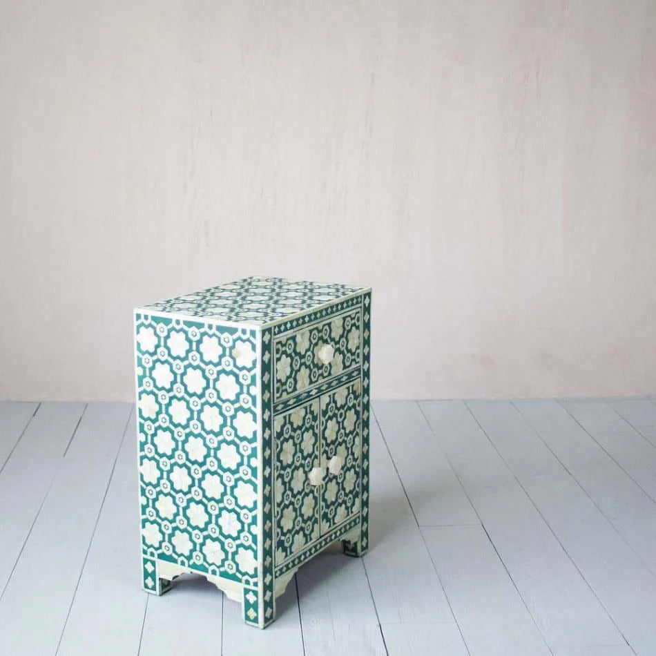 sunflower pattern green bone inlay bedside table