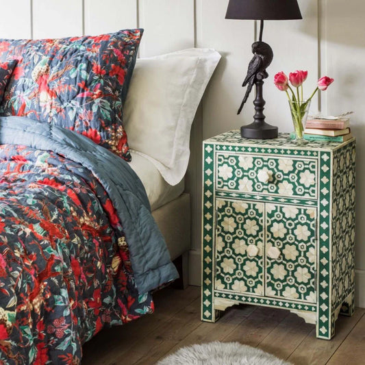 sunflower pattern green bone inlay bedside table