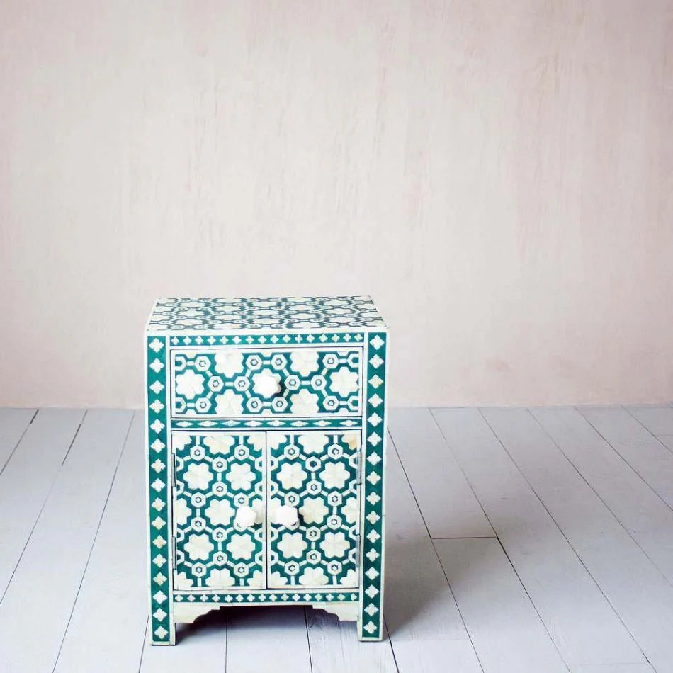 sunflower pattern green bone inlay bedside table