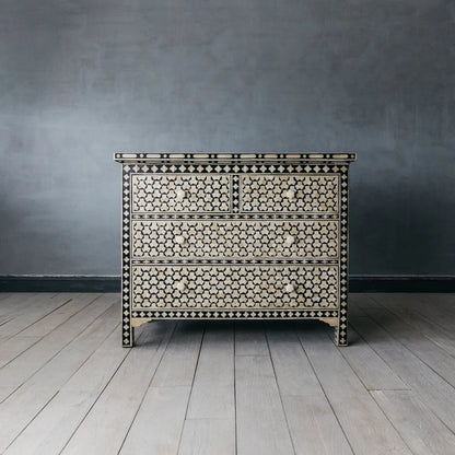 tragua pattern bone inlay dresser in black color