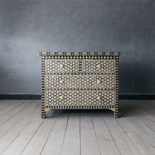 tragua pattern bone inlay dresser in black color
