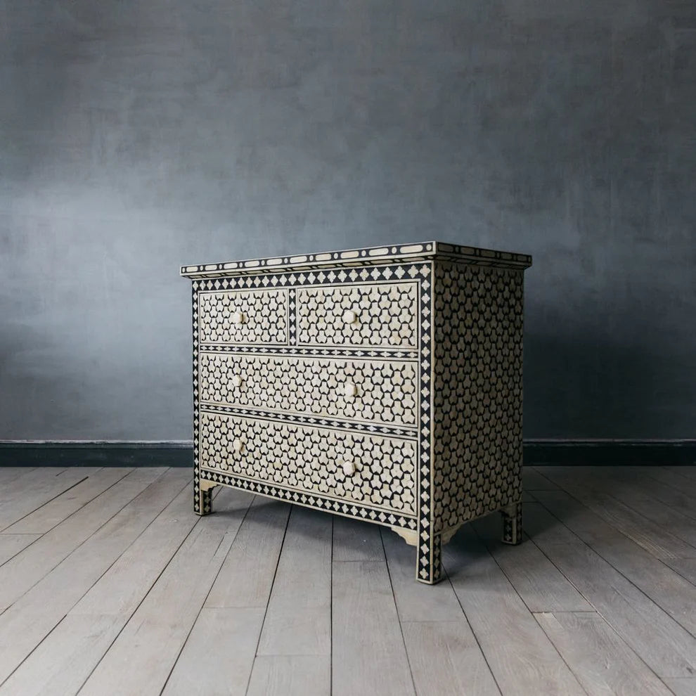 tragua pattern bone inlay dresser in black color