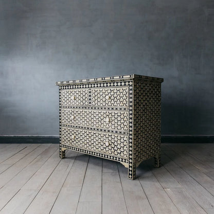 tragua pattern bone inlay dresser in black color