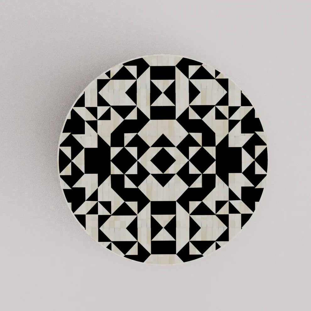geometric pattern markesh round black coffee table