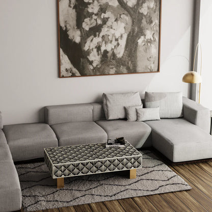 rain drop pattern bone inlay coffee table rectangular