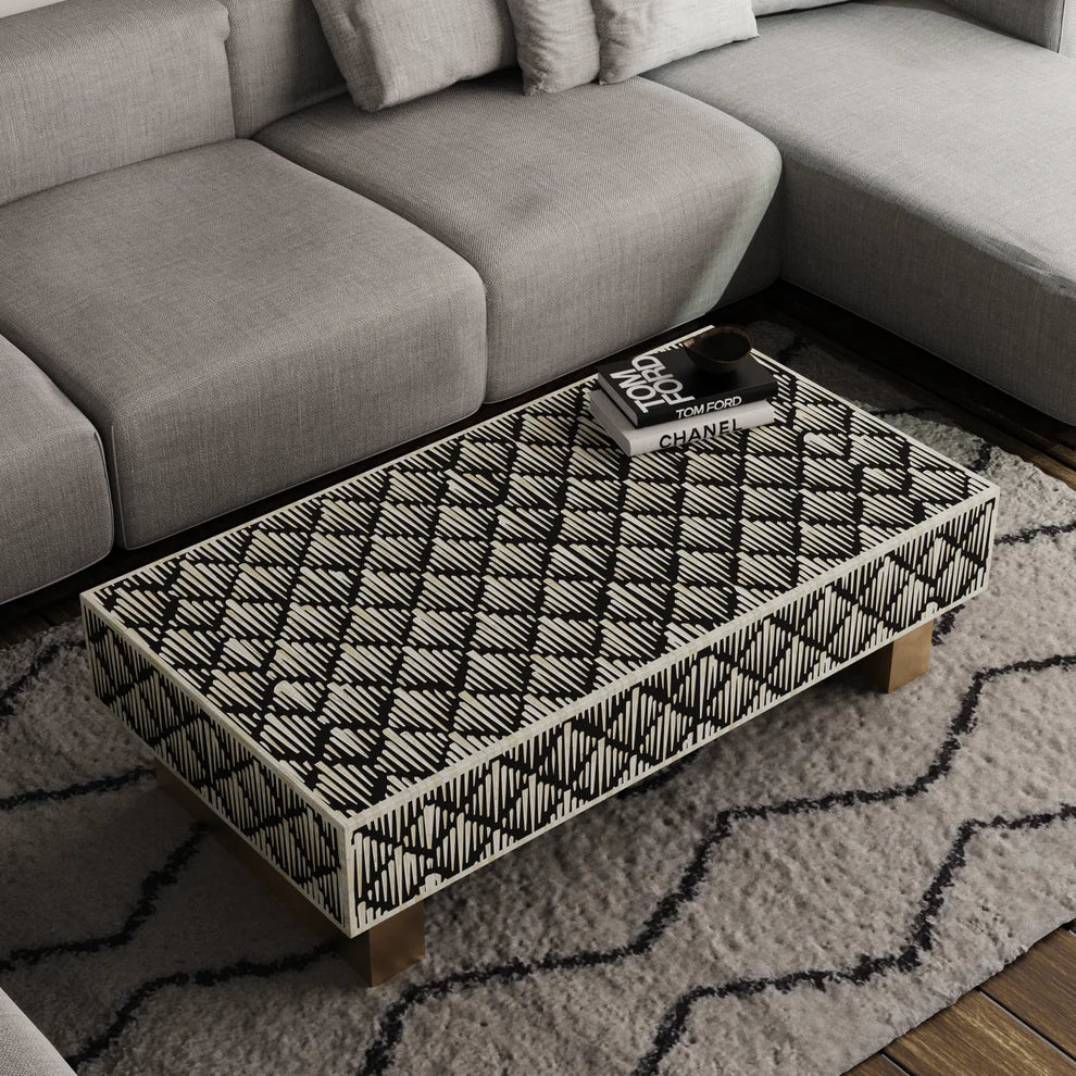 rain drop pattern bone inlay coffee table rectangular