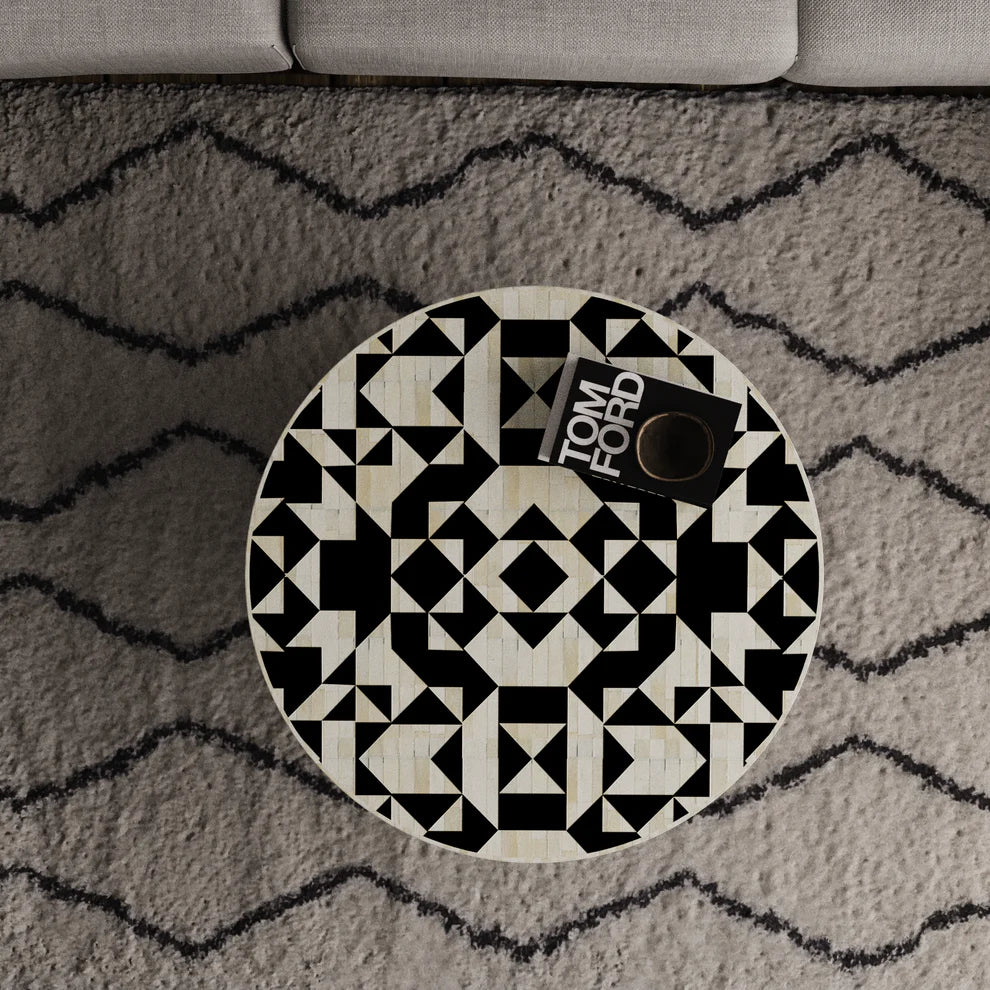 geometric pattern markesh round black coffee table