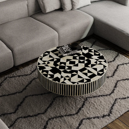 geometric pattern markesh round black coffee table