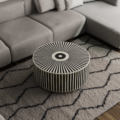 Black strip line pattern round coffee table