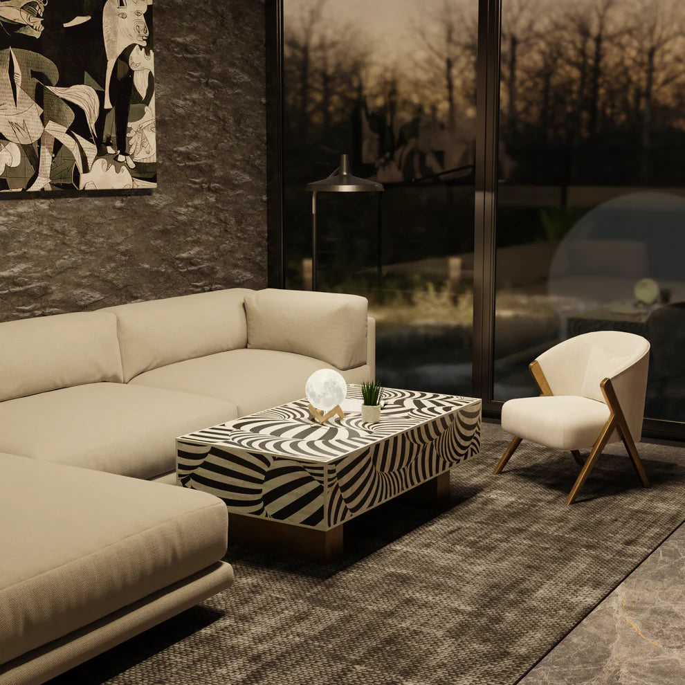 zebra line pattern bone inlay coffee table