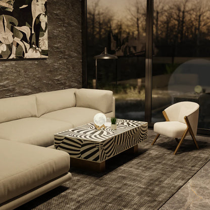 zebra line pattern bone inlay coffee table