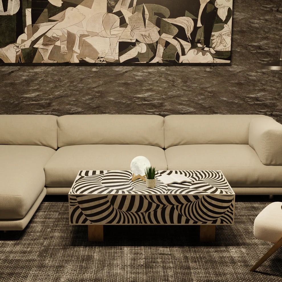 zebra line pattern bone inlay coffee table